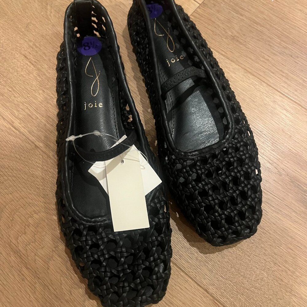 Joie Weavy Woven Black Leather Mary Jane Ballet Flats Strap Slip-On 8.5